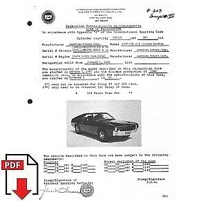 1969 AMC AMX 390ci FIA homologation form PDF download